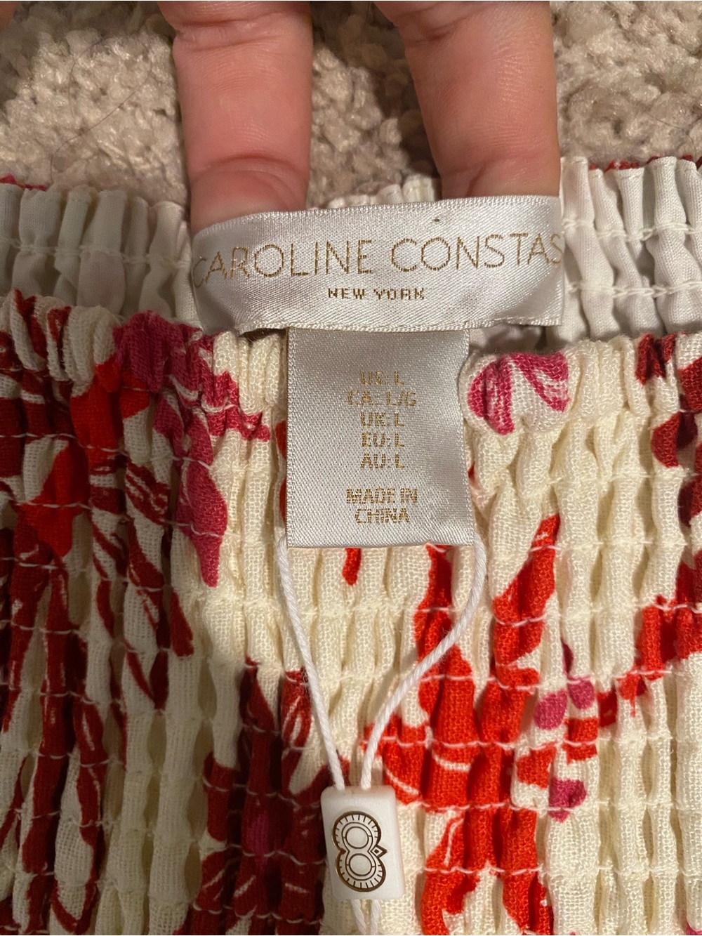 NWT Caroline Constas Tiered White Maxi Skirt with Red Floral Trim Size Large - Picture 2 of 4
